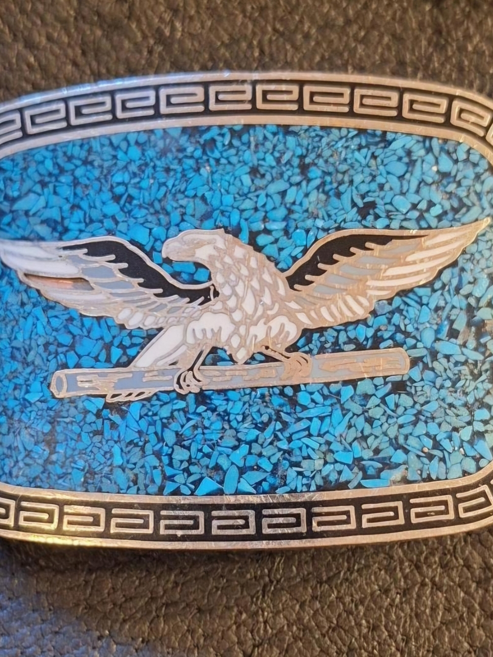 Turquoise Eagle Inlay Belt Buckle - Men's Accessory